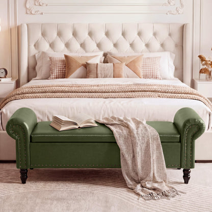 FiveWillowise 65 Inch Faux Leather Bedroom Bench with Storage