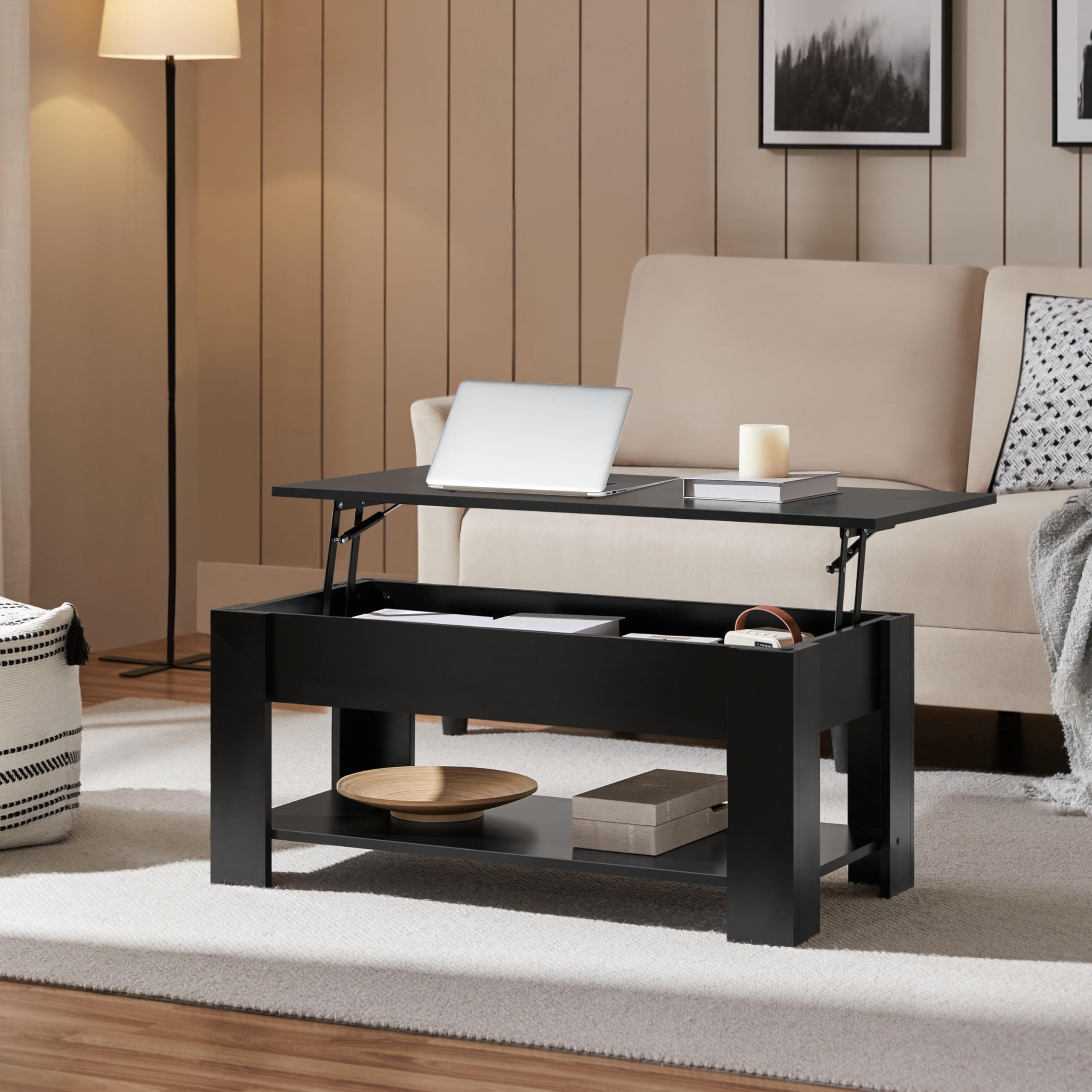 Lift Top Coffee Table with Hidden Storage Compartment for Living Room