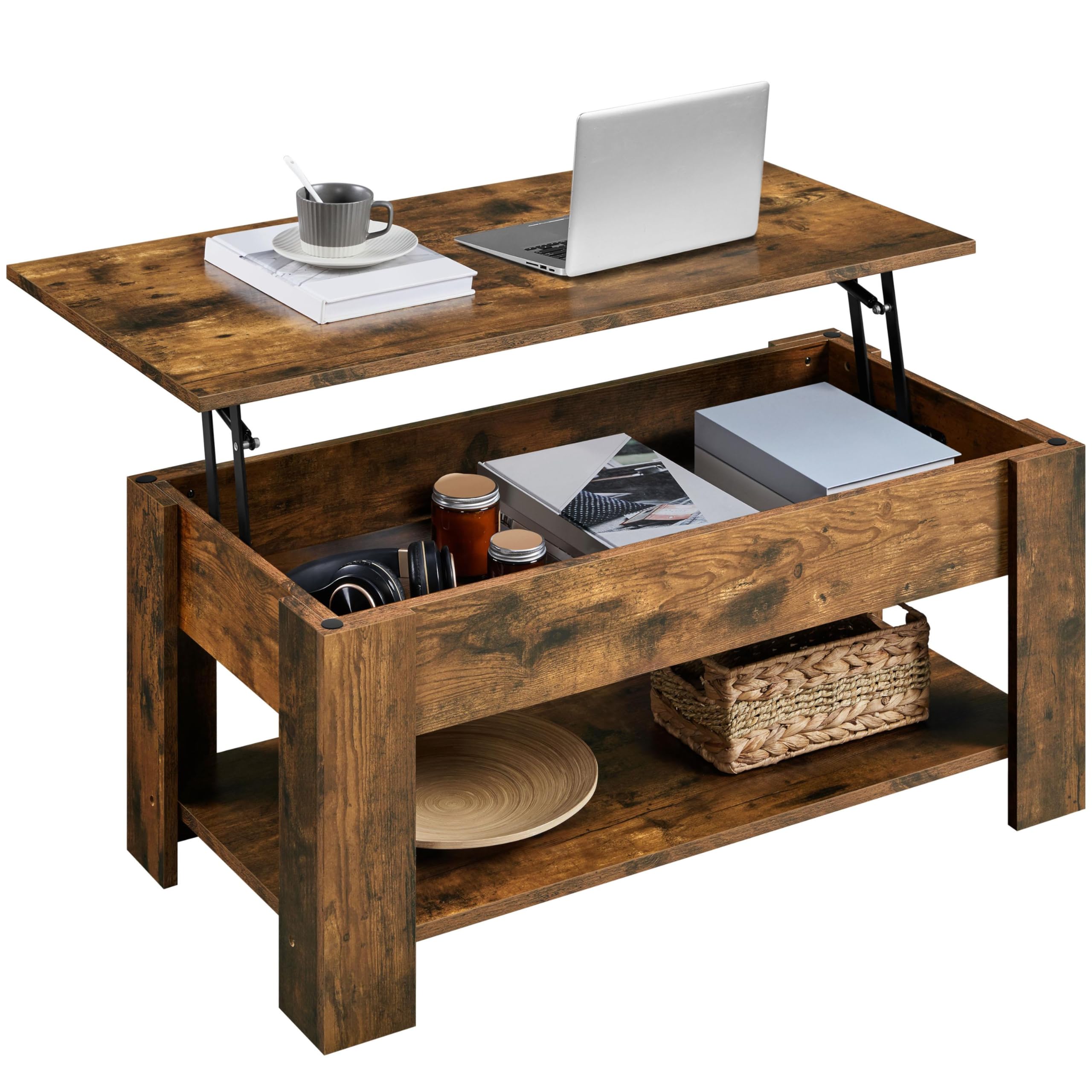 Lift Top Coffee Table with Hidden Storage Compartment for Living Room