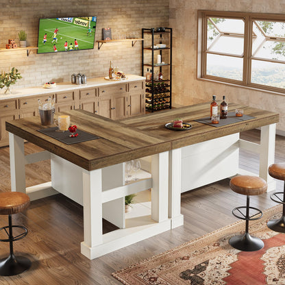 Farmhouse Kitchen Island with Storage Shelves and Large Worktop
