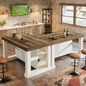 Farmhouse Kitchen Island with Storage Shelves and Large Worktop