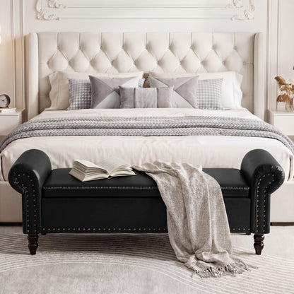 FiveWillowise 65 Inch Faux Leather Bedroom Bench with Storage