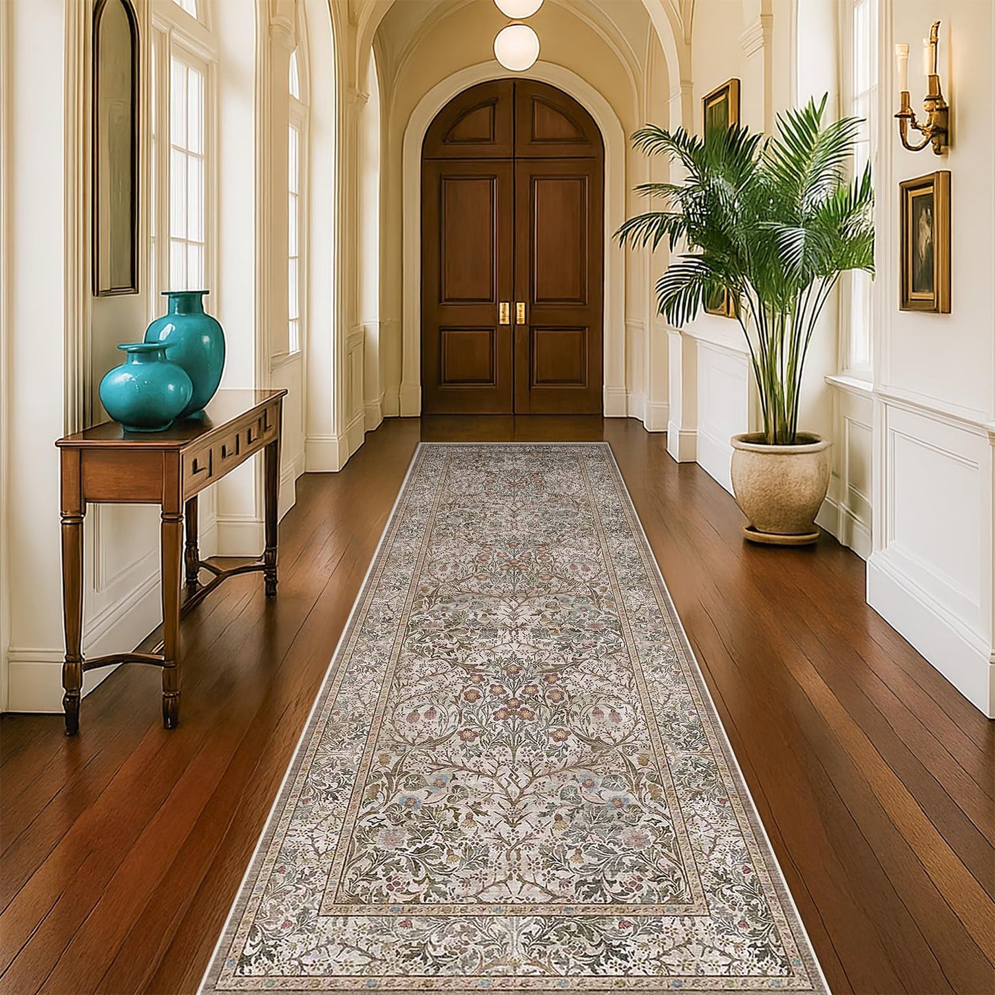Vintage Washable Area Rug with Non-Slip Low Pile Design for Home Decor