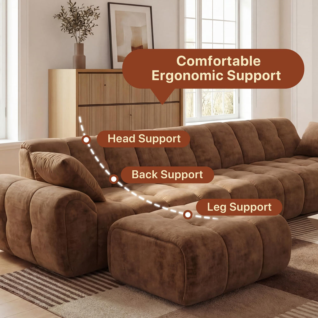 Claiks 118" Modular Boneless Couch, Sectional Couches for Living Room