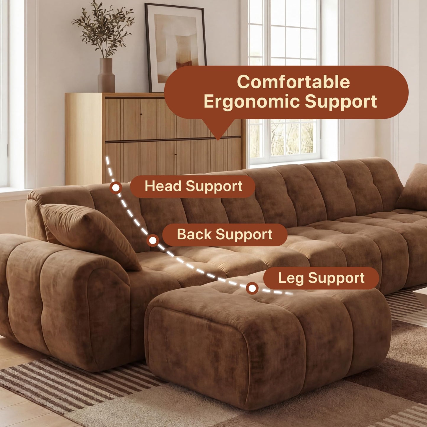 Claiks 118" Modular Boneless Couch, Sectional Couches for Living Room