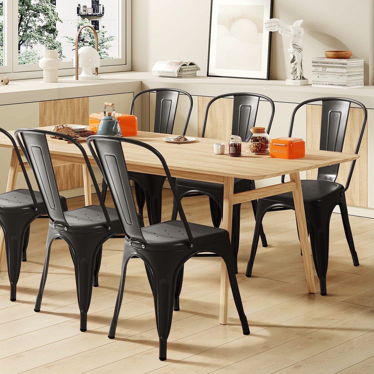 Stackable Metal Dining Chair Set with Classic Bistro Design for Indoor & Outdoor Use