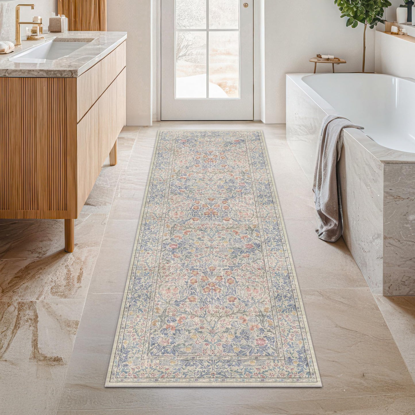 Vintage Washable Area Rug with Non-Slip Low Pile Design for Home Decor