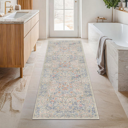 Vintage Washable Area Rug with Non-Slip Low Pile Design for Home Decor