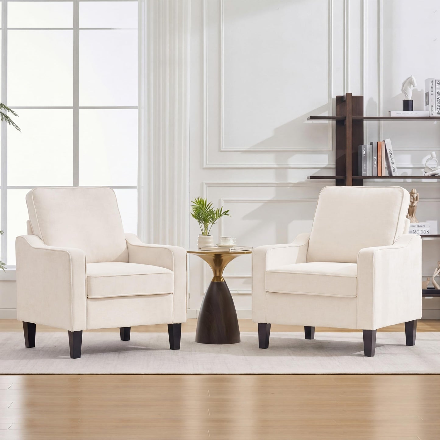Mid Century Modern Accent Chair with Upholstered Seat & Wood Legs