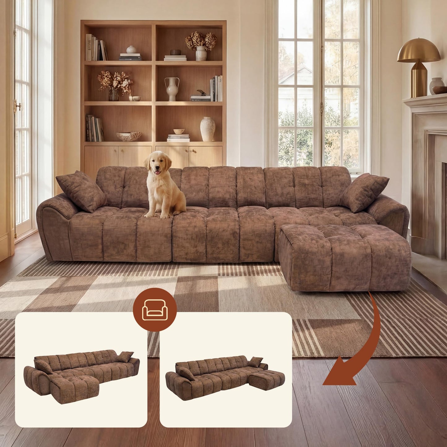 Claiks 118" Modular Boneless Couch, Sectional Couches for Living Room