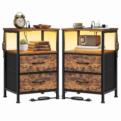 Nightstand with Charging Station and Adjustable LED Lights