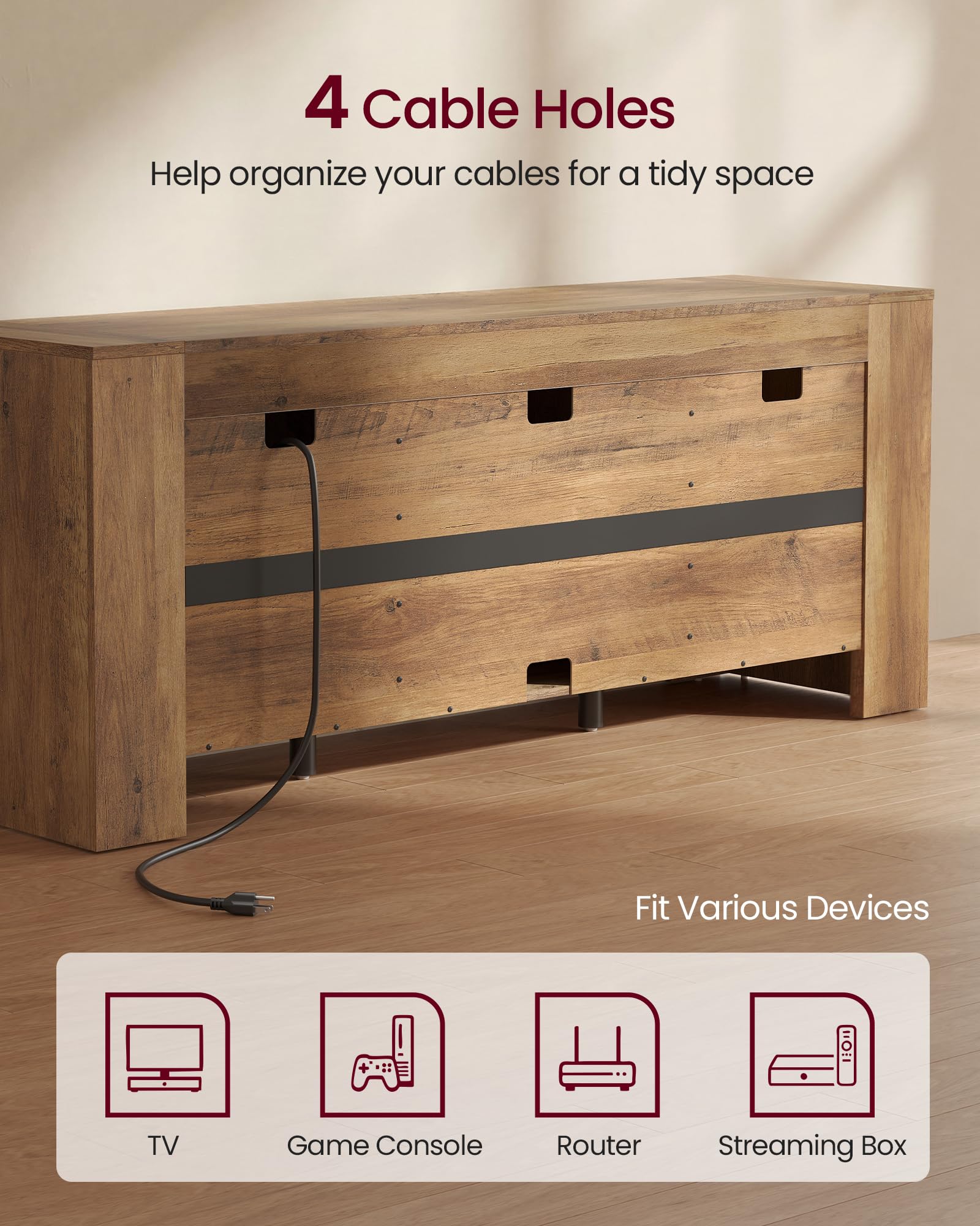 Modern Farmhouse TV Stand with Adjustable Shelves & Storage Cabinets