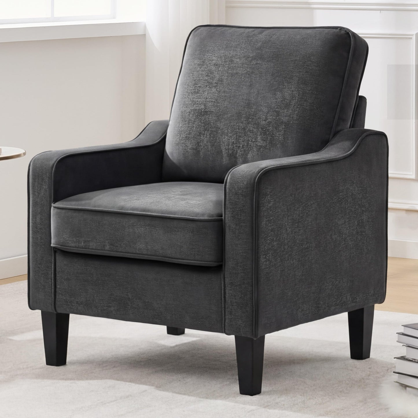 Mid Century Modern Accent Chair with Upholstered Seat & Wood Legs