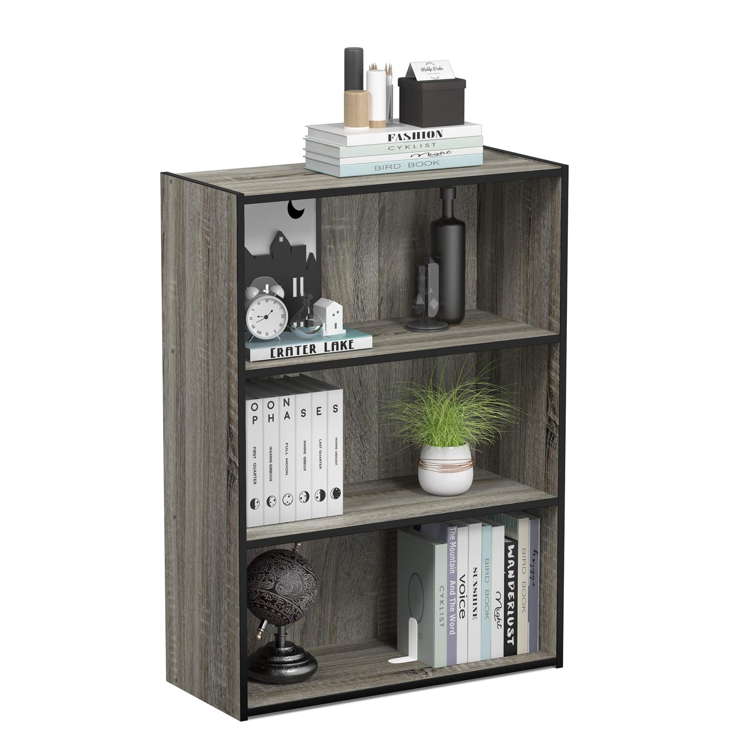 Tiered Wood Bookshelf with Open Storage Shelves for Home & Office