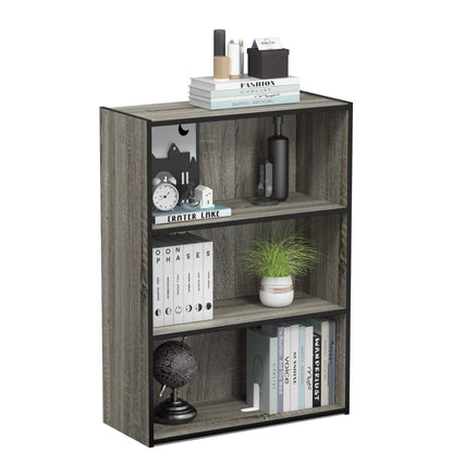 Tiered Wood Bookshelf with Open Storage Shelves for Home & Office