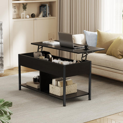 Lift Top Coffee Table with Hidden Storage Shelf for Living Room & Office