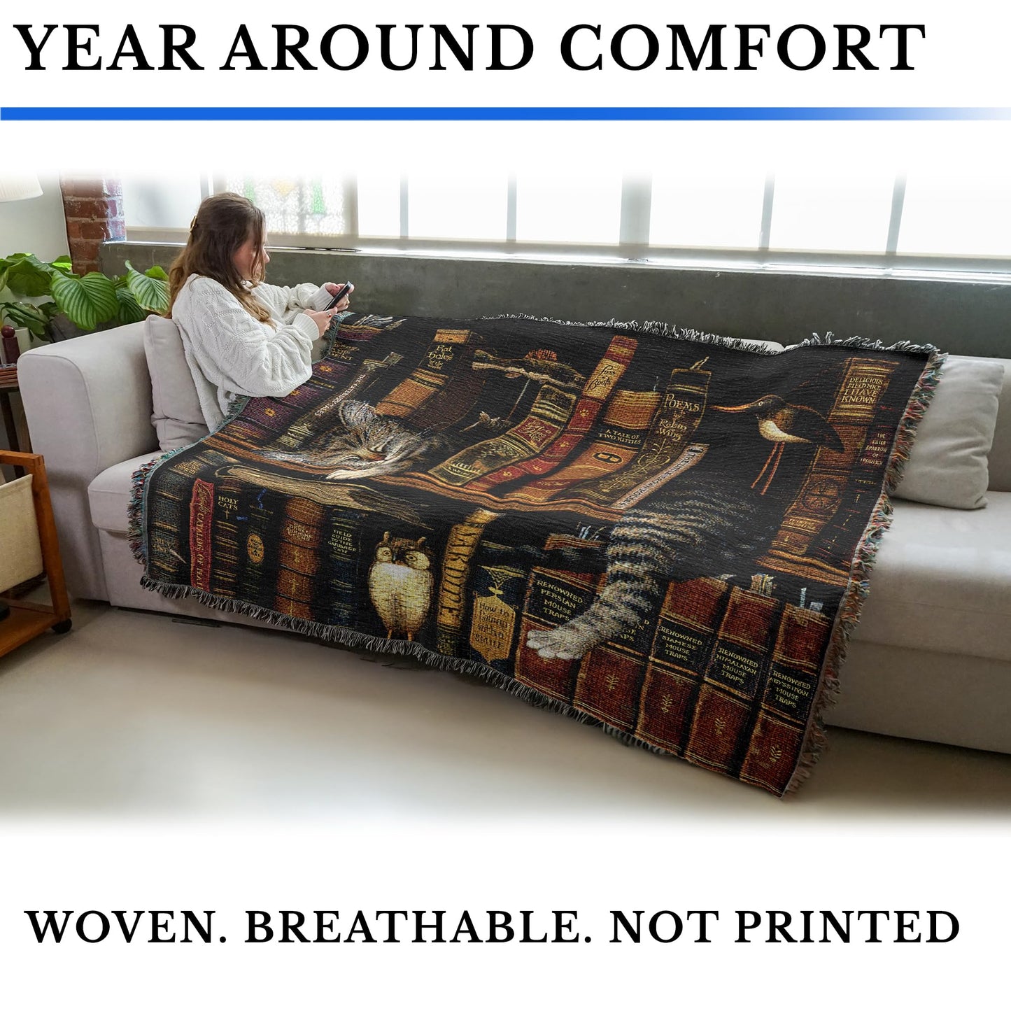 Cat Lovers Cotton Tapestry Throw Blanket with Decorative Home Design
