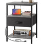 Nightstand with Charging Station and Adjustable Fabric Drawer