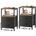 Nightstand Set with Charging Station, USB Ports & Fabric Drawers