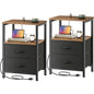 Nightstand Set with Charging Station, USB Ports & Fabric Drawers
