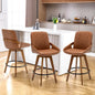 Mid Century Modern Swivel Bar Stools with Faux Leather Upholstery & Walnut Legs