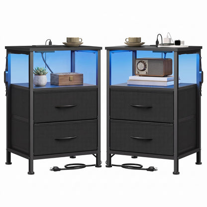 Nightstand with Charging Station and Adjustable LED Lights