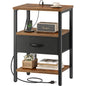 Nightstand with Charging Station and Adjustable Fabric Drawer