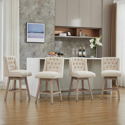 Modern Linen Upholstered Counter Height Bar Stools with Swivel & Wood Legs