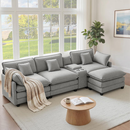 Oversized Modular Sectional Sofa with Storage Console & Ottoman