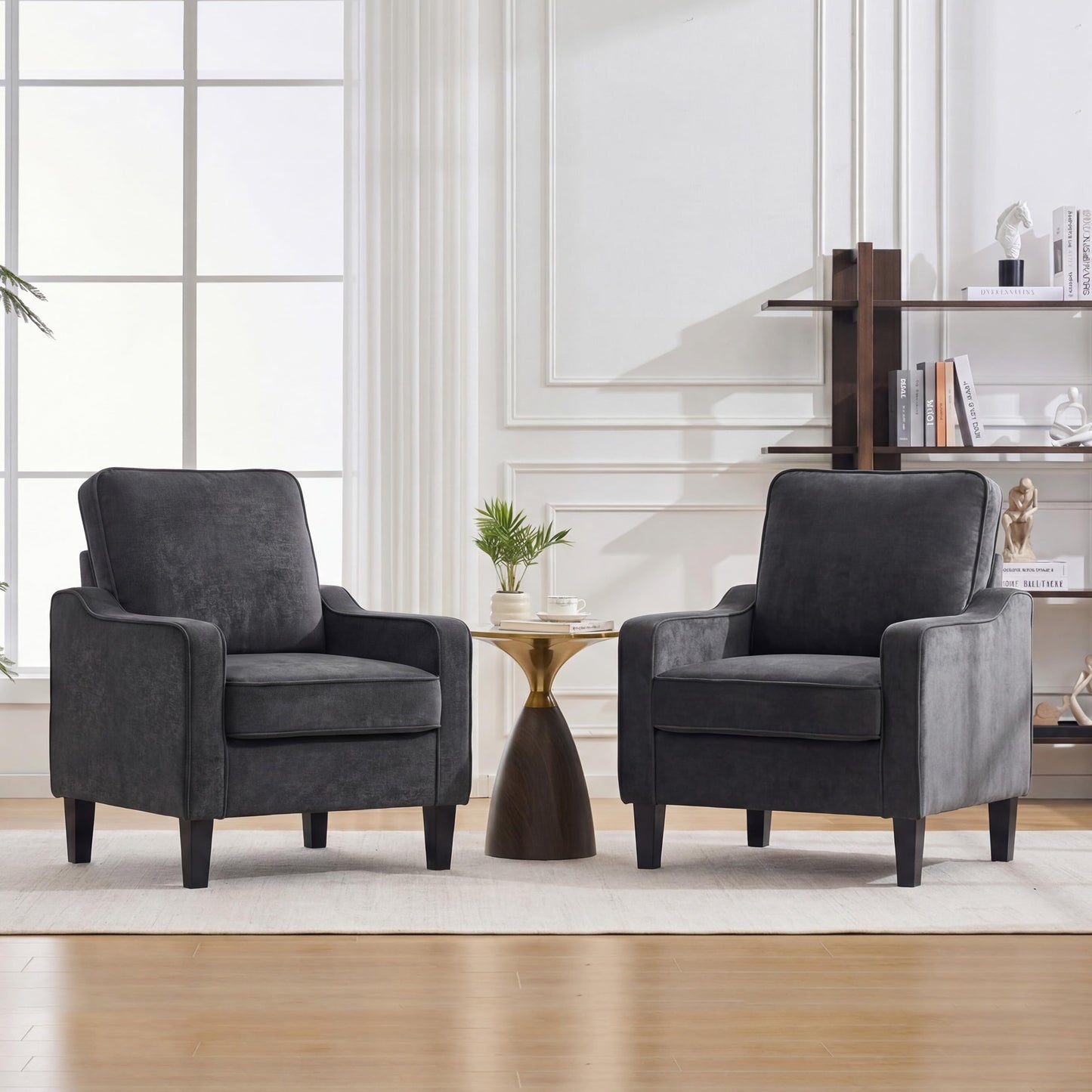 Mid Century Modern Accent Chair with Upholstered Seat & Wood Legs