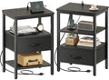 Nightstand with Charging Station and Adjustable Fabric Drawer