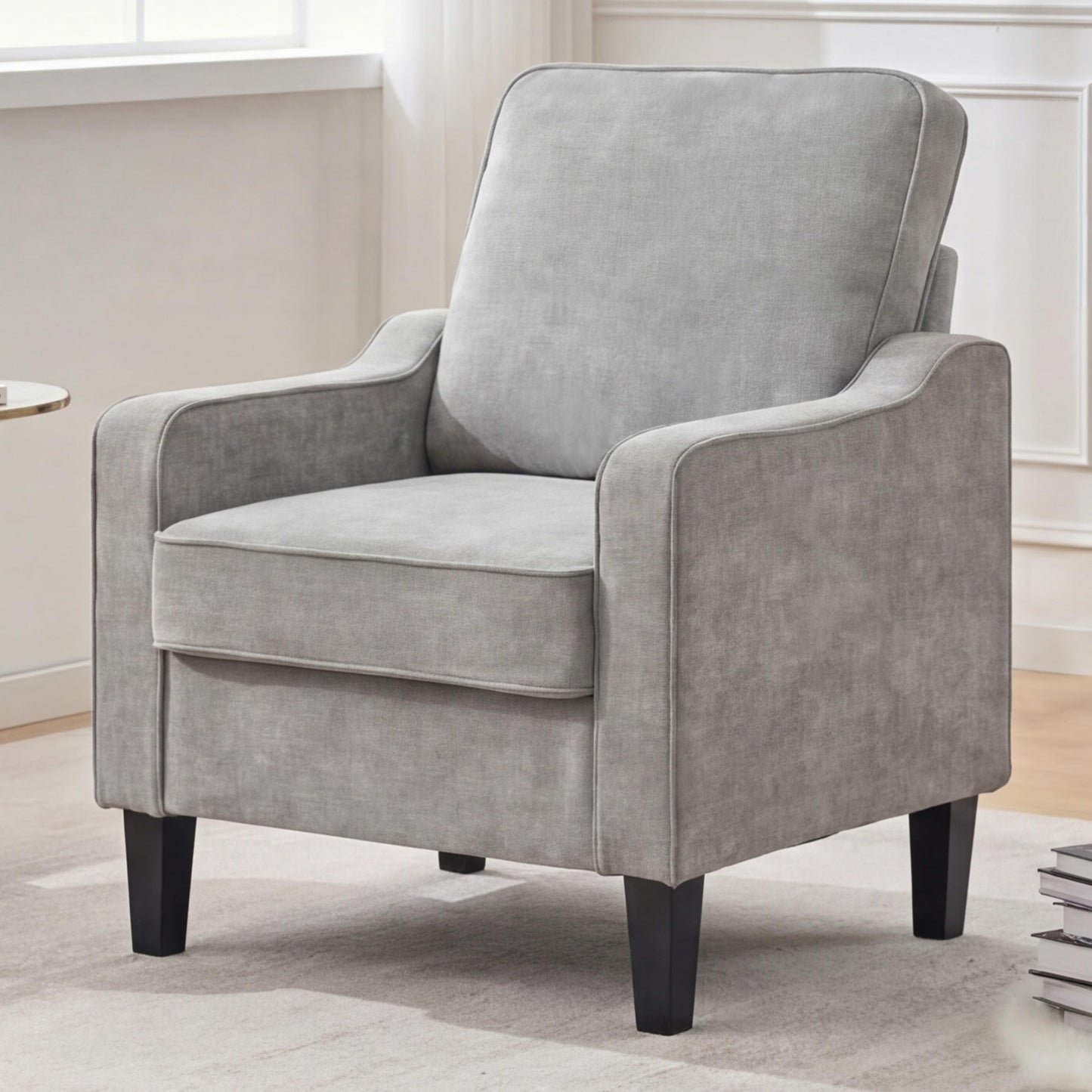 Mid Century Modern Accent Chair with Upholstered Seat & Wood Legs
