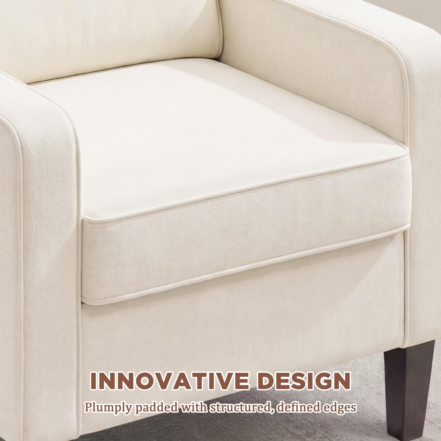 Mid Century Modern Accent Chair with Upholstered Seat & Wood Legs