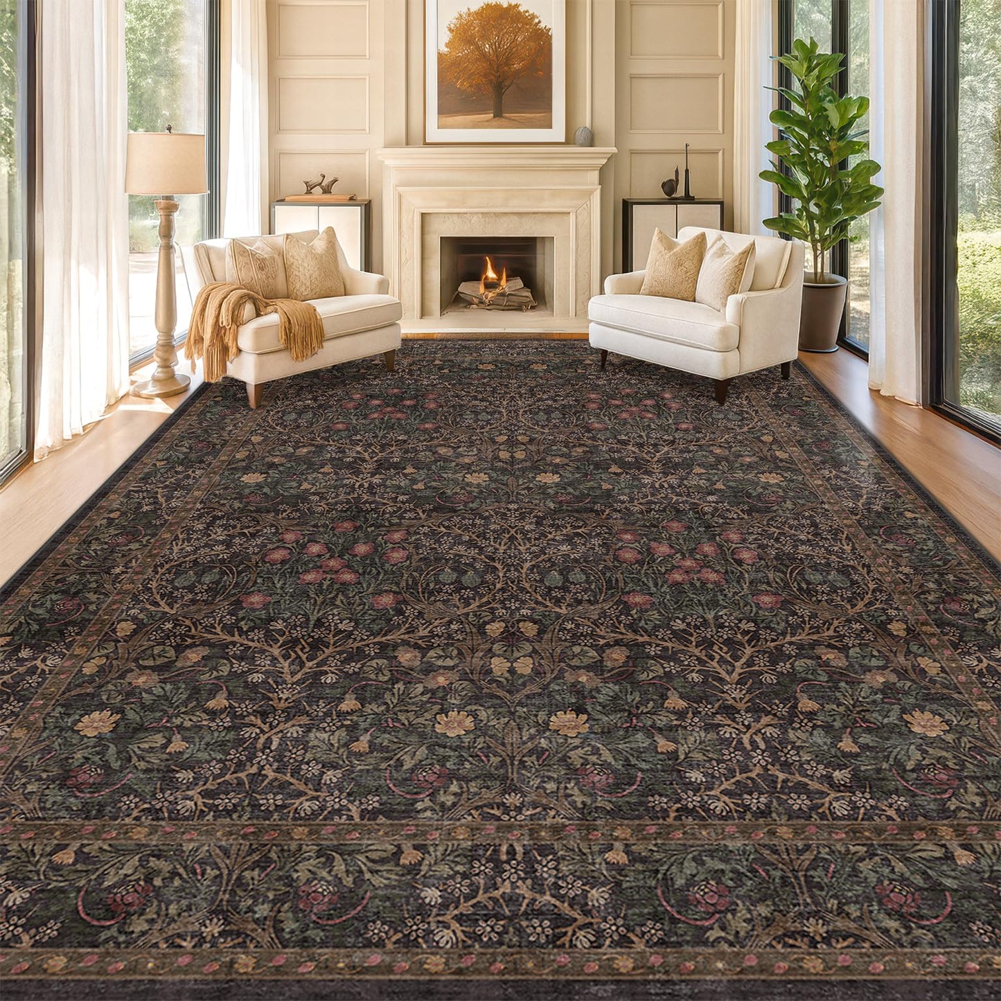 Vintage Washable Area Rug with Non-Slip Low Pile Design for Home Decor