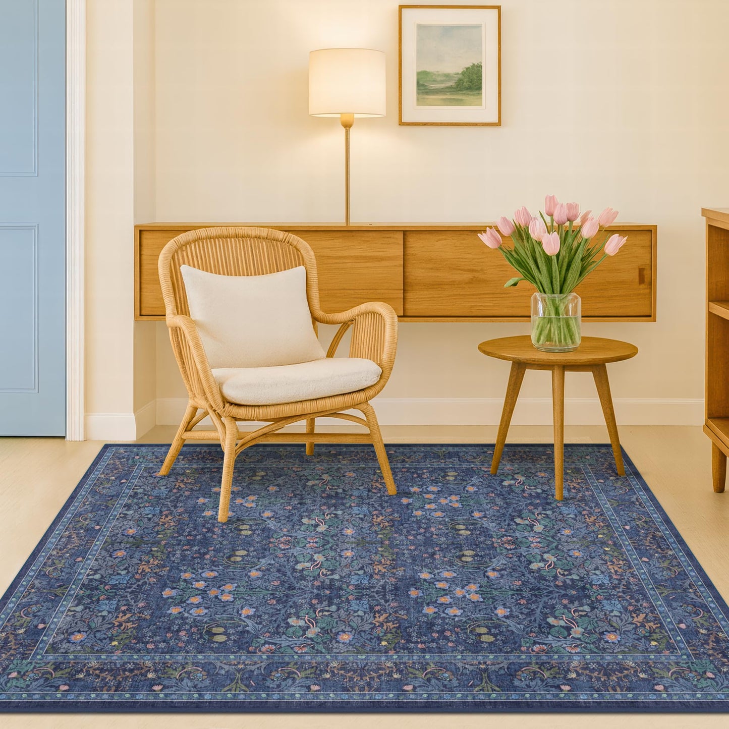 Vintage Washable Area Rug with Non-Slip Low Pile Design for Home Decor