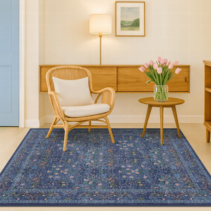 Vintage Washable Area Rug with Non-Slip Low Pile Design for Home Decor