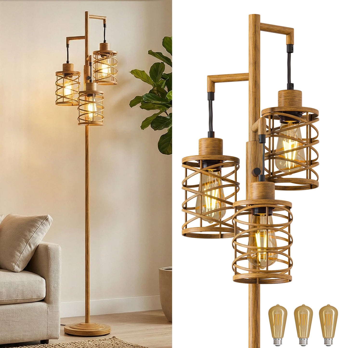 Industrial Boho Tall Floor Lamp for Living Room, Bedroom & Office