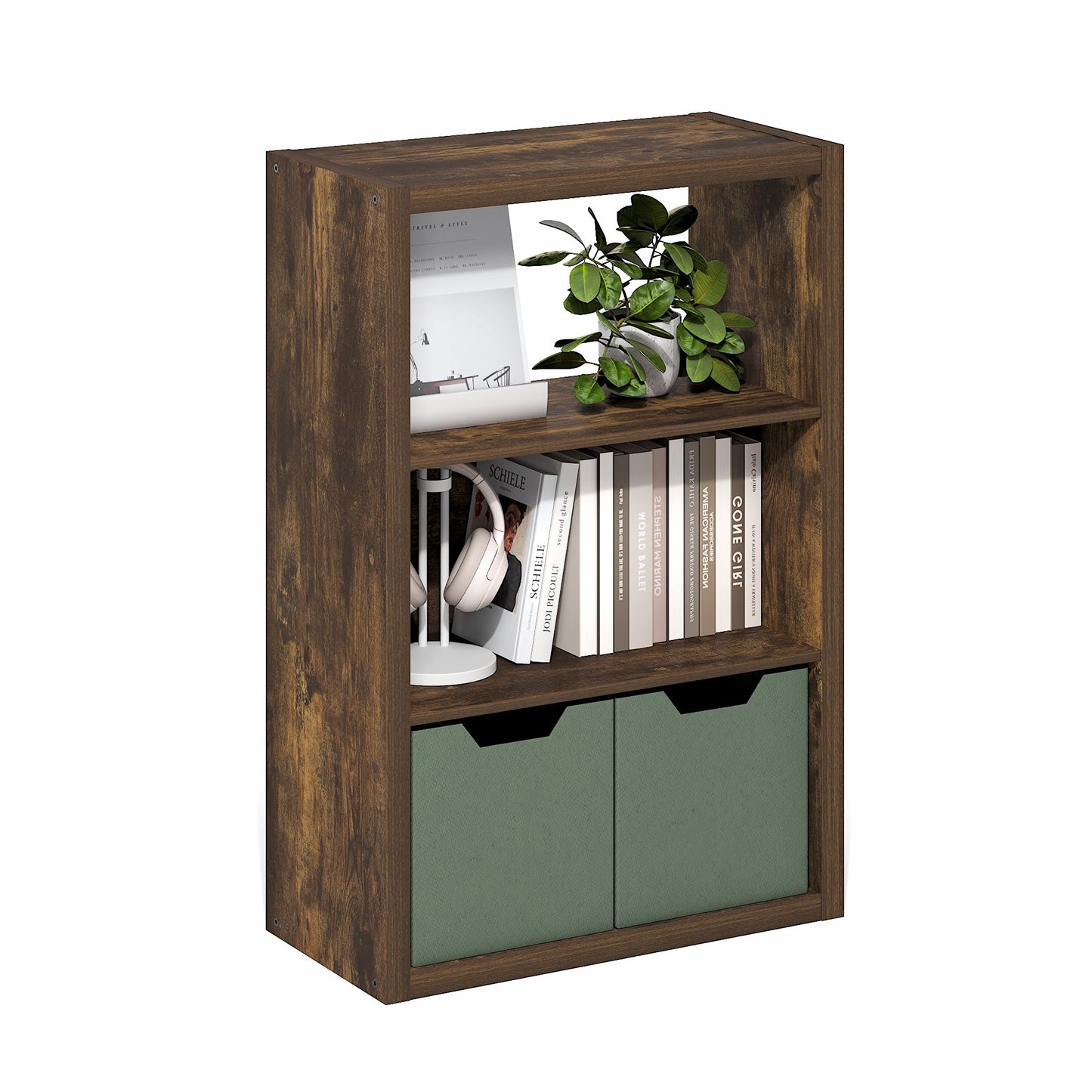 Tiered Wood Bookshelf with Open Storage Shelves for Home & Office