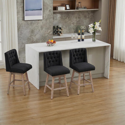 Modern Linen Upholstered Counter Height Bar Stools with Swivel & Wood Legs
