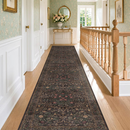 Vintage Washable Area Rug with Non-Slip Low Pile Design for Home Decor