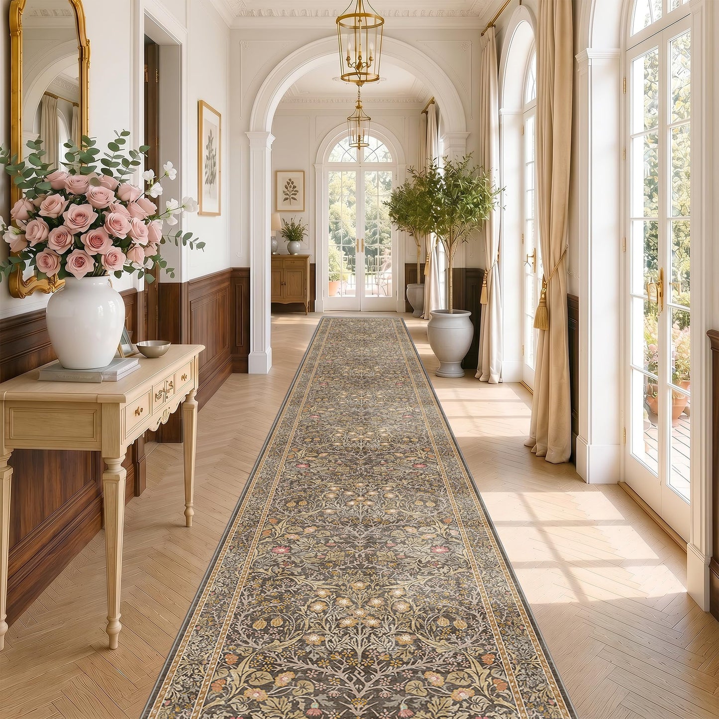 Vintage Washable Area Rug with Non-Slip Low Pile Design for Home Decor