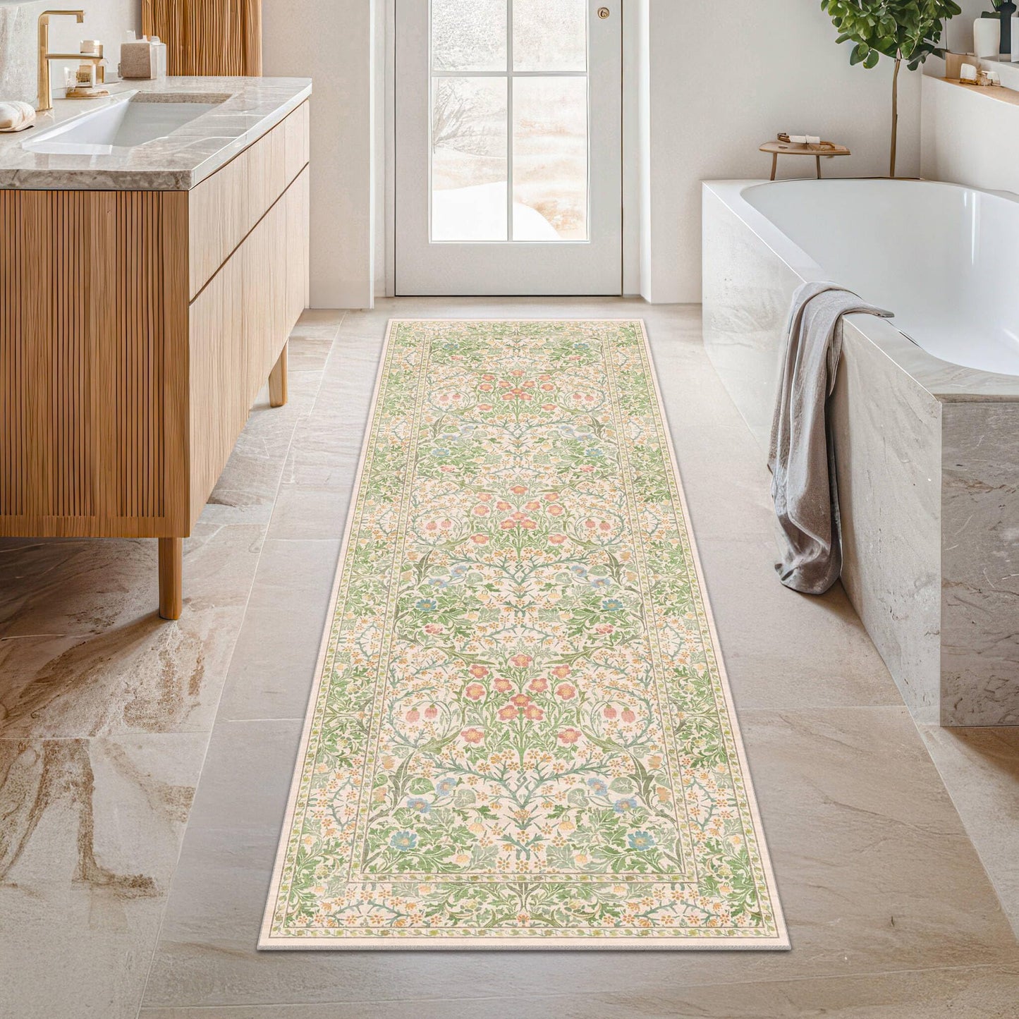 Vintage Washable Area Rug with Non-Slip Low Pile Design for Home Decor