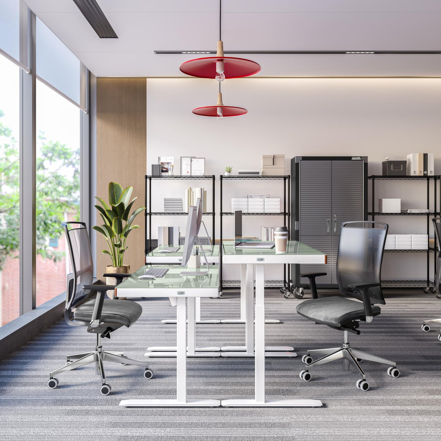 Seville Classics Airlift Electric Height Adjustable Desk with Tempered Glass Top