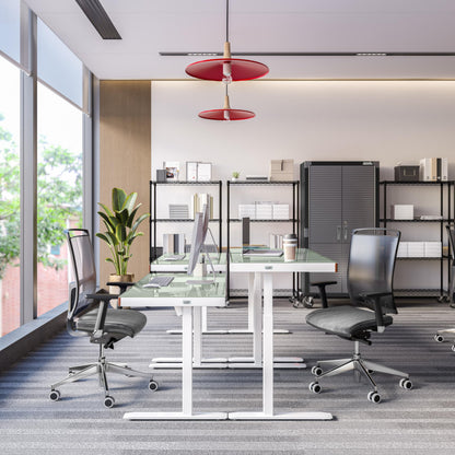 Seville Classics Airlift Electric Height Adjustable Desk with Tempered Glass Top