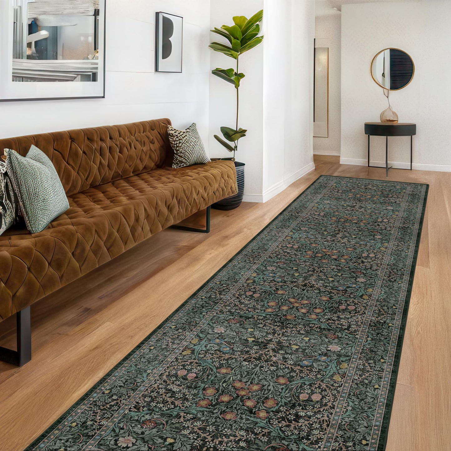 Vintage Washable Area Rug with Non-Slip Low Pile Design for Home Decor
