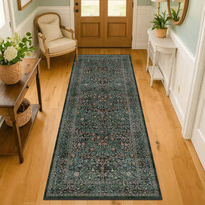 Vintage Washable Area Rug with Non-Slip Low Pile Design for Home Decor