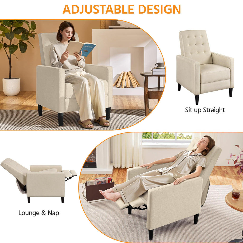 Yaheetech Fabric Recliner Chair Set of 2 Tufted Sofa Chair Beige