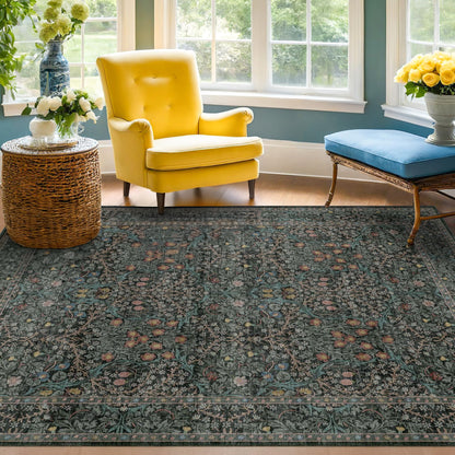 Vintage Washable Area Rug with Non-Slip Low Pile Design for Home Decor