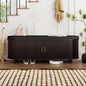 2-Tier Shoe Storage Bench with Padded Seat & Fluted Sliding Doors for Entryway