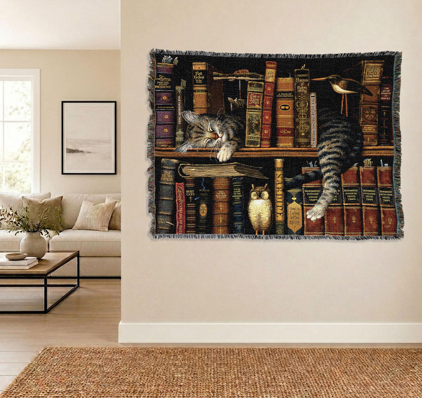 Cat Lovers Cotton Tapestry Throw Blanket with Decorative Home Design